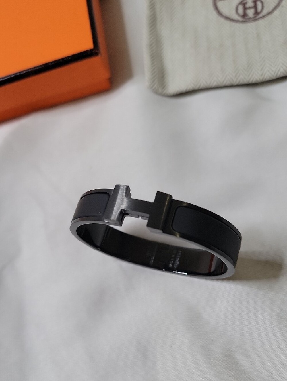 Hermes Black H Enamel Cuff Bracelet - Picture 2 of 4